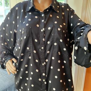 Chaps 1XL, Long sleeve, Black/White polka dot button down.